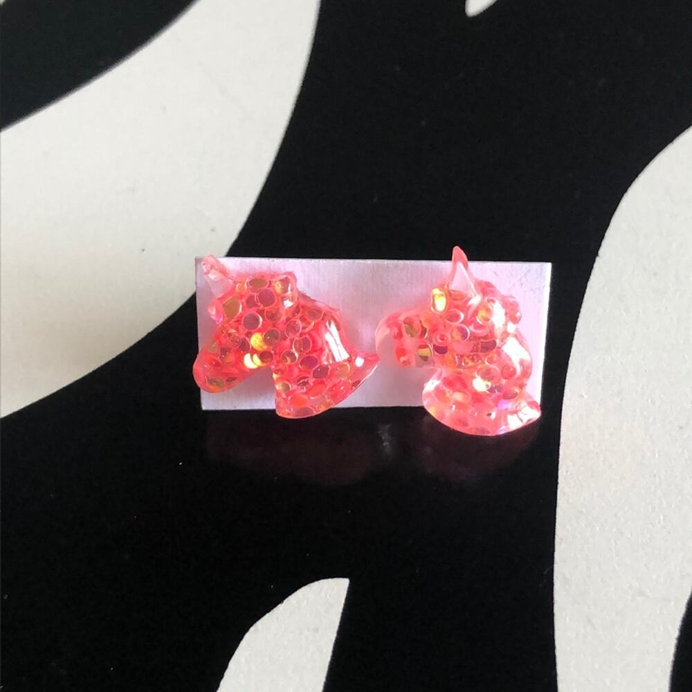 4 for $20 Pink Glitter Unicorn Stud Earrings